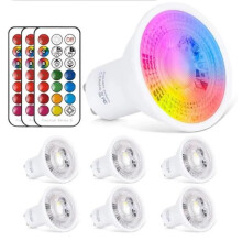 Confezione da 6 lampadine LED spot RGB GU10 da 6W dimmerabili 2700K bianco caldo con telecomando 12 colori equivalenti a 20W