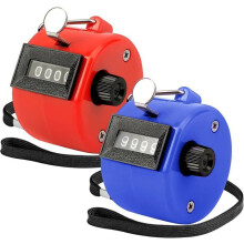 Balenie 2 4-miestnych ručných mechanických počítadiel kliknutí, manuálne počítadlá krokov, červené a modré s popruhmi na zápästie