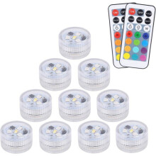 10 mini LED ponorných svetiel, vodotesných RGB viacfarebných sviečok s 2 diaľkovými ovládačmi