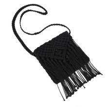 Sac à bandoulière en crochet artisanal en coton doux, sac à -Noir