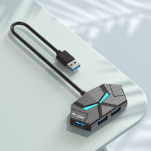 USB-keskitin, 4 porttia monivärisellä LED-valolla, plug and play, ulkoinen virtalähde, yhteensopiva Windowsin, Macin ja Linuxin kanssa