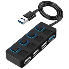 USB 3.0 4-porttinen keskitin, jossa on erilliset LED-virtakytkimet, nopea tiedonsiirto, kompakti muotoilu