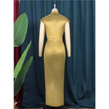 Women'S Satin High Slit Maxi Dress - Elegant Mock Neck Cap Sleeve Formal Attire Gold XXL