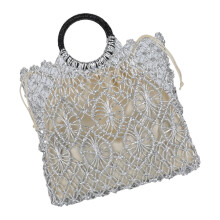Women Handwoven Handbag Elegant Clutches Purse Toted Bag-Silver