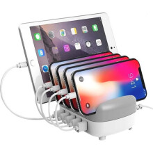 Stazione di ricarica intelligente USB da 40 W con 5 porte e supporto dock da 5 V/2,4 A per telefono e tablet.