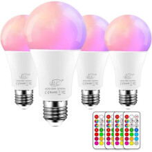 RGBW himmennettävät Edison LED -lamput E27 10W, 12 värivaihtoehtoa, 4 kpl:n pakkaus, lämmin valkoinen
