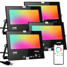 RGB-ulkokäyttöön tarkoitettu LED-valonheitin 30 W, 300 W:n vastaava, 16 miljoonaa väriä, ajastin, ryhmäohjaus, 4 kpl