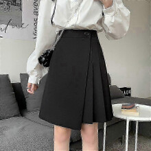 (4XL, black) Women's High Waist A-Line Skirt for Formal Events Pleated Design Elegant Style