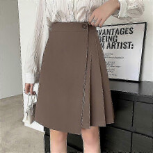 (M, coffee) Women's High Waist A-Line Skirt for Formal Events Pleated Design Elegant Style