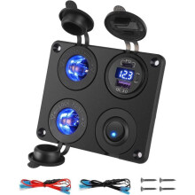 QC3.0 USB- ja PD-tyypin C autolaturipaneeli 12 V 24 V tupakansytytinpistoke kytkimellä ja volttimittarilla vene- ja kuorma-autoihin