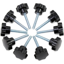 10 pezzi di pomelli a stella M6 x 40 con filettatura femmina, in plastica nera zigrinata, per il serraggio di attrezzature.