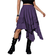 Women'S Renaissance Flowy Fairy Skirt Y2k Contrast Lace Layered Asymmetrical Midi Skirts Deep  XS