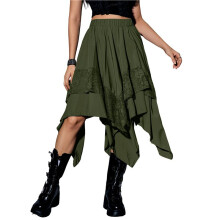 Women'S Renaissance Flowy Fairy Skirt Y2k Contrast Lace Layered Asymmetrical Midi Skirts Olive Green L