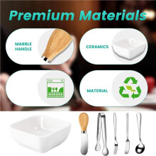 Charcuterie Board Accessories with 3 Oz Ceramic Dip Bowls, Wooden Handle Silver Cheese Spreader Butter Knive Set Kit