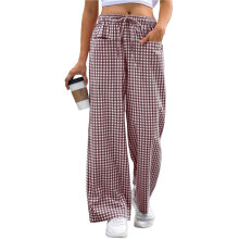Womens Striped Gingham Pants 2026 Pajama Lounge Boxer Pants Cute Comfy PJ Bottoms with Pockets Light Brown XXL