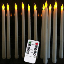 Set Of 10 Battery Operated Led Taper Candles with Remote, Ivory Dining Candles Smooth Wax Finish, Warm White Led-Good