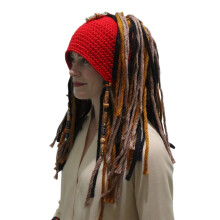 Stylish Pirate Hat with Faux Hair Braids and Bandana-Red