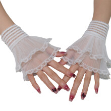 Netz-Handwärmer mit Blumenstickerei, elegante Spitzenmanschetten