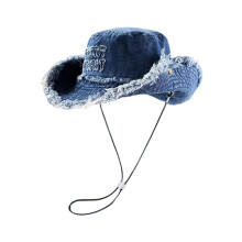 Ademende, zachte denim vissershoed, zonbeschermende-Donkerblauw