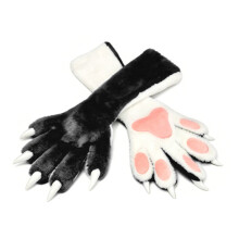 Warm Plush Animal Claw Gloves Anime Cosplay-black white