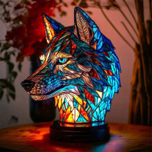(Wolf) Colorful Animal Table Lamp Stained Night Light Resin Animal Desk Lamp