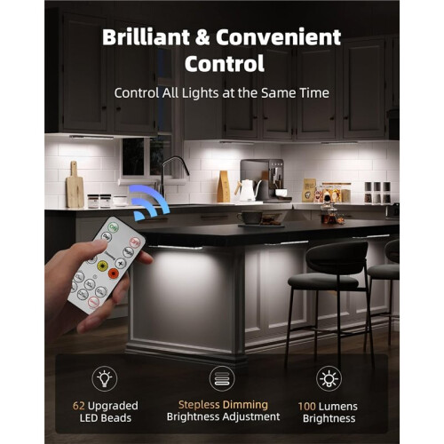 3-Pack Under Cabinet Lighting, Rechargeable Wireless Motion Sensor Lights, 3 Color Temps, Timer, for Kitchen, Closet