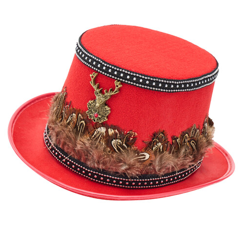 Stylish Gothic Feather Deer Hat Perfect For Halloween Event-Red