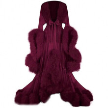 (One Size, Wine Red) Women's Long Dress with Feather Flared Sleeves, Perfect for Bachelorette Parties