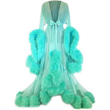 (S, Mint Green) Women's Long Dress with Feather Flared Sleeves, Perfect for Bachelorette Parties