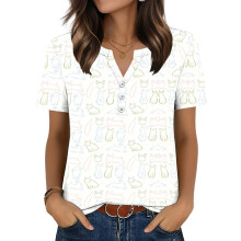 Womens Tops V Neck Short Sleeve Shirts Casual Blouse-White M