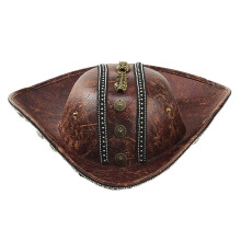 Adjustable Tricorn Hat With Skull Embroidery Cosplay-brown