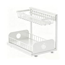 Space Saving Under Sink Rack with Sliding Basket & Rusts-White