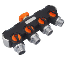 4-Weg Tuinslangsplitter met 3/4-Inch Metalen Uitgangen en Ventielen