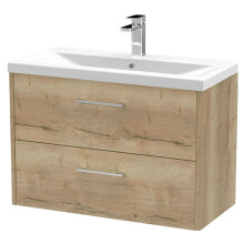Winshill Contemporary 2 Drawer Wall Hung Vanity Unit with Mid-Edge Basin, Light Oak, 800mm