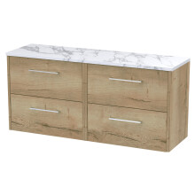 Winshill Contemporary 4 Drawer Wall Hung Vanity Unit with Laminate Worktop, Light Oak, 1200mm