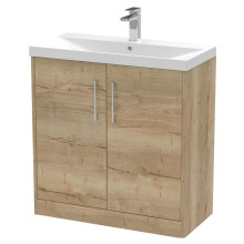 Winshill Contemporary 2 Door Floor Standing Vanity Unit with Thin Edge Basin, Light Oak, 800mm