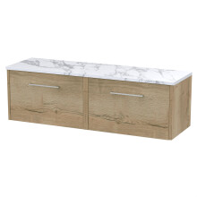Winshill Contemporary 2 Drawer Wall Hung Vanity Unit with Laminate Worktop, Light Oak, 1200mm