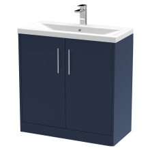 Winshill Contemporary 2 Door Floor Standing Vanity Unit with Mid-Edge Basin, Dark Blue, 800mm