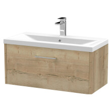 Winshill Contemporary 1 Drawer Wall Hung Vanity Unit with Mid-Edge Basin, Light Oak, 800mm