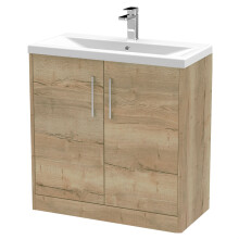 Winshill Contemporary 2 Door Floor Standing Vanity Unit with Mid-Edge Basin, Light Oak, 800mm
