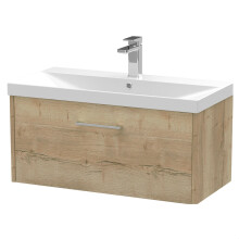 Winshill Contemporary 1 Drawer Wall Hung Vanity Unit with Thin Edge Basin, Light Oak, 800mm