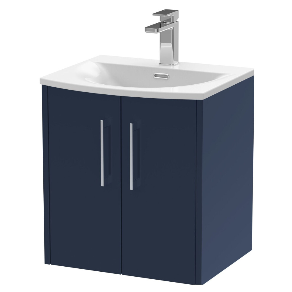 Balterley Winshill Contemporary 2 Door Wall Hung Vanity Unit With Curved Basin, Dark Blue, 500Mm