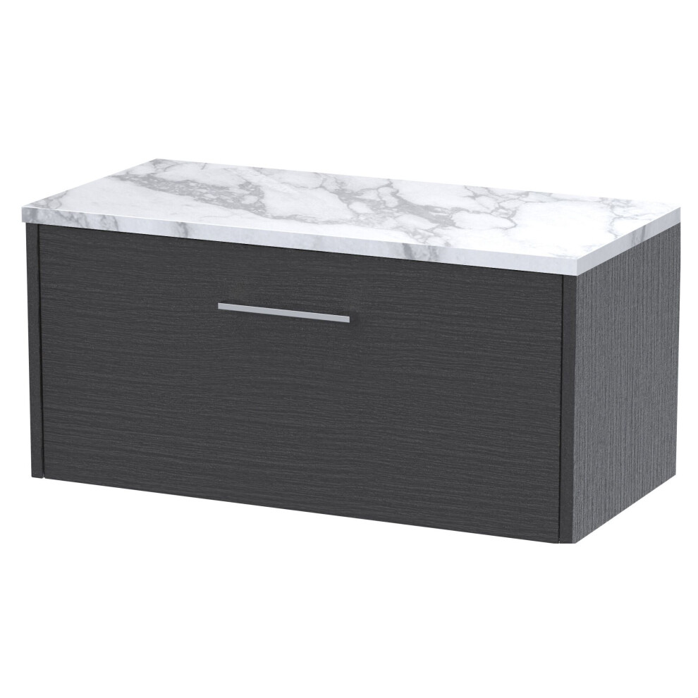 Balterley Winshill Contemporary 1 Drawer Wall Hung Vanity Unit With Laminate Worktop, Woodgrain Dark 800Mm Grey