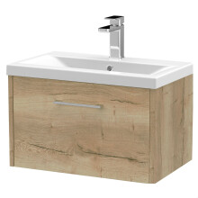 Winshill Contemporary 1 Drawer Wall Hung Vanity Unit with Mid-Edge Basin, Light Oak, 600mm