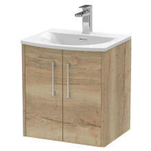 Winshill Contemporary 2 Door Wall Hung Vanity Unit with Curved Basin, Light Oak, 500mm