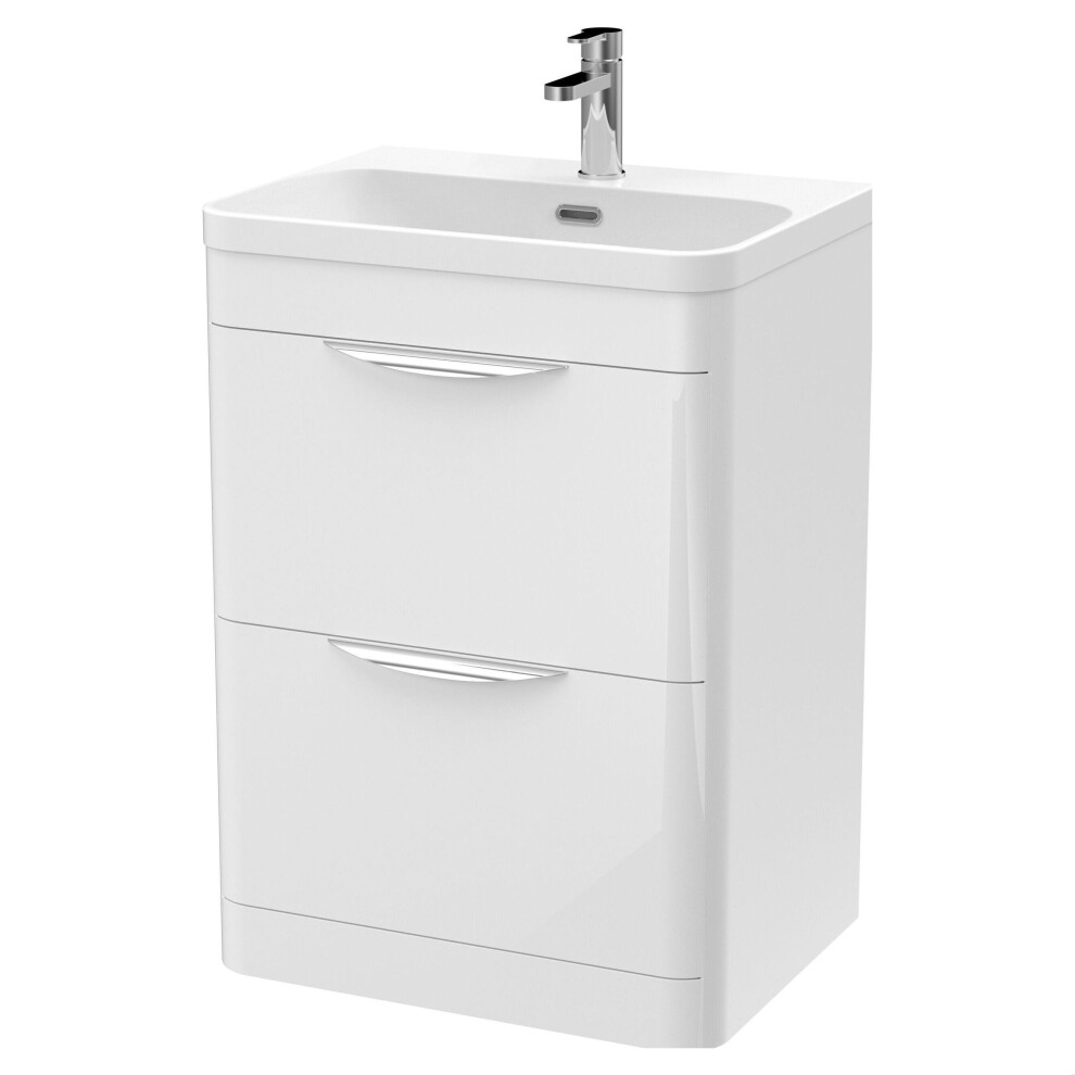 Balterley Wave 600Mm Floor Standing 2 Drawer Vanity Unit With Ceramic Basin - Gloss White