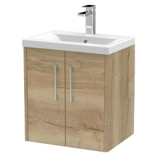 Winshill Contemporary 2 Door Wall Hung Vanity Unit with Mid-Edge Basin, Light Oak, 500mm