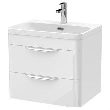 Balterley Wave Modern Bathroom Wall Hung 2 Drawer Thin Edge Vanity Unit Basin, Gloss White, 590mm