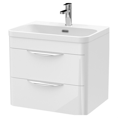 Balterley Balterley Wave Modern Bathroom Wall Hung 2 Drawer Thin Edge Vanity Unit Basin, Gloss White, 590mm