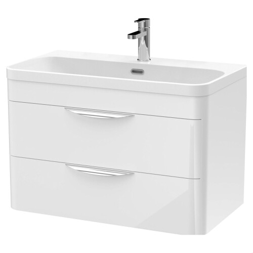 Balterley Balterley Wave 800mm Wall Hung 2 Drawer Vanity Unit with Thin-Edge Ceramic Basin - Gloss White
